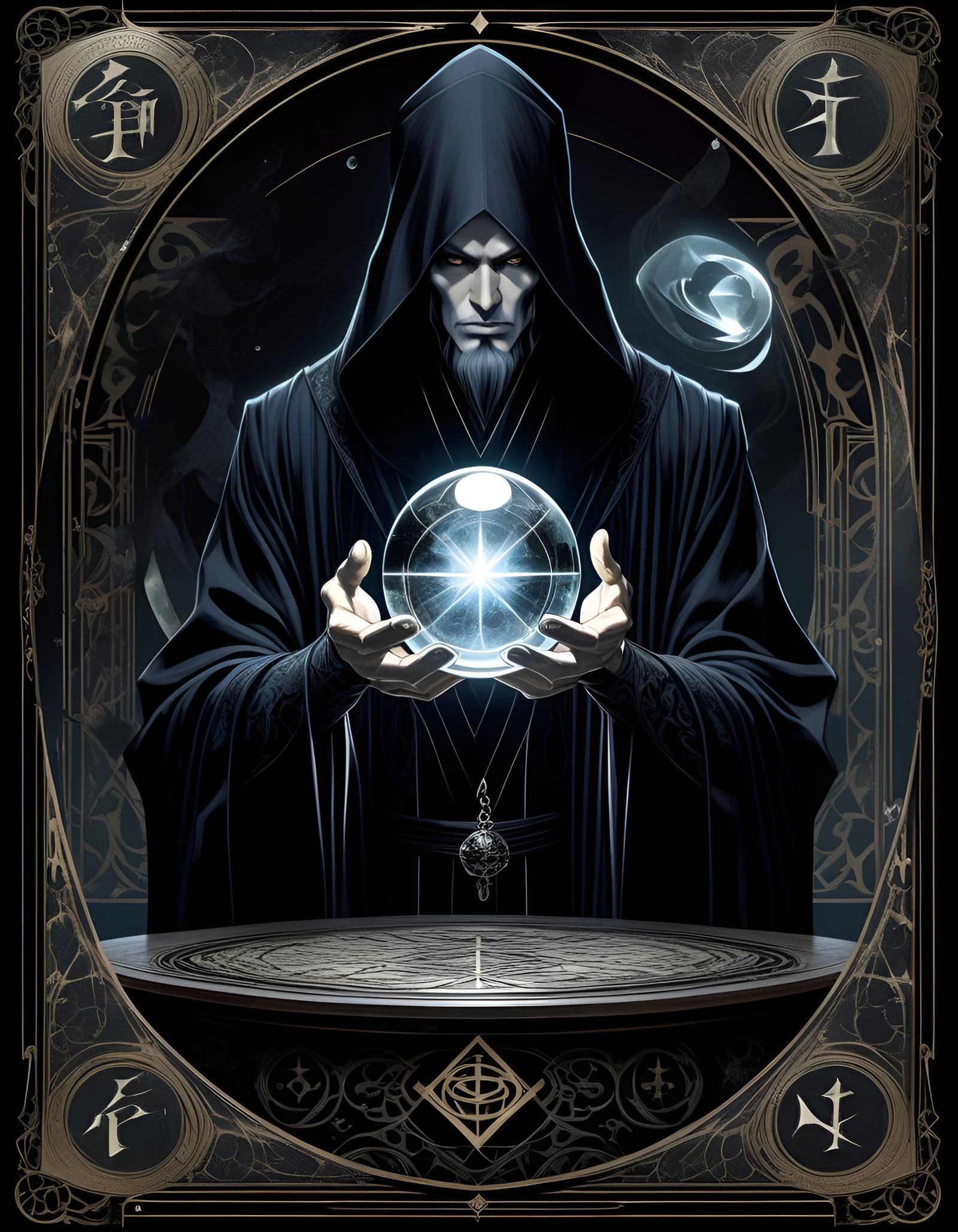 Ominous Gothic Magician with Crystal Ball
