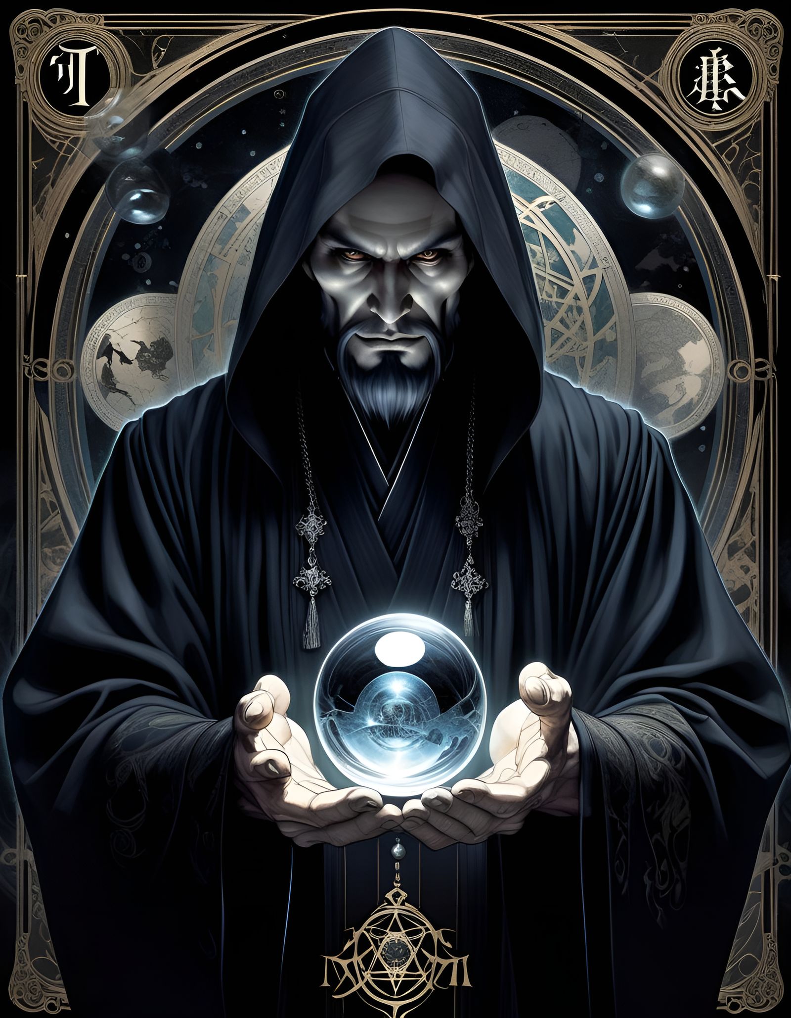 Gothic Tarot Card: The Magician with Crystal Ball