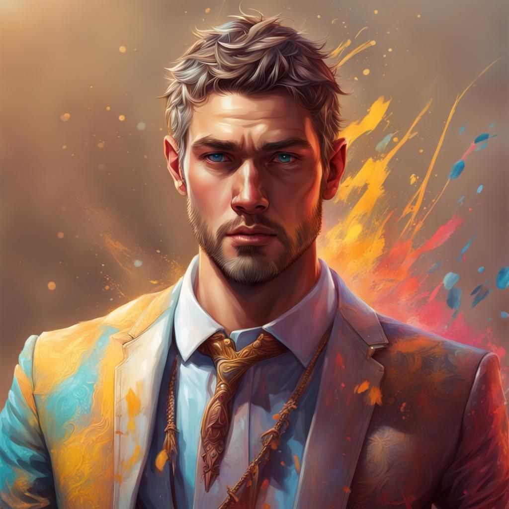 Hyperrealistic Portrait of Eligible Bachelor in Splash Art