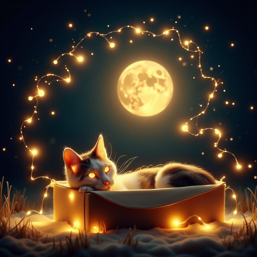 Calico Cat in Fairy Lights Dreamscape