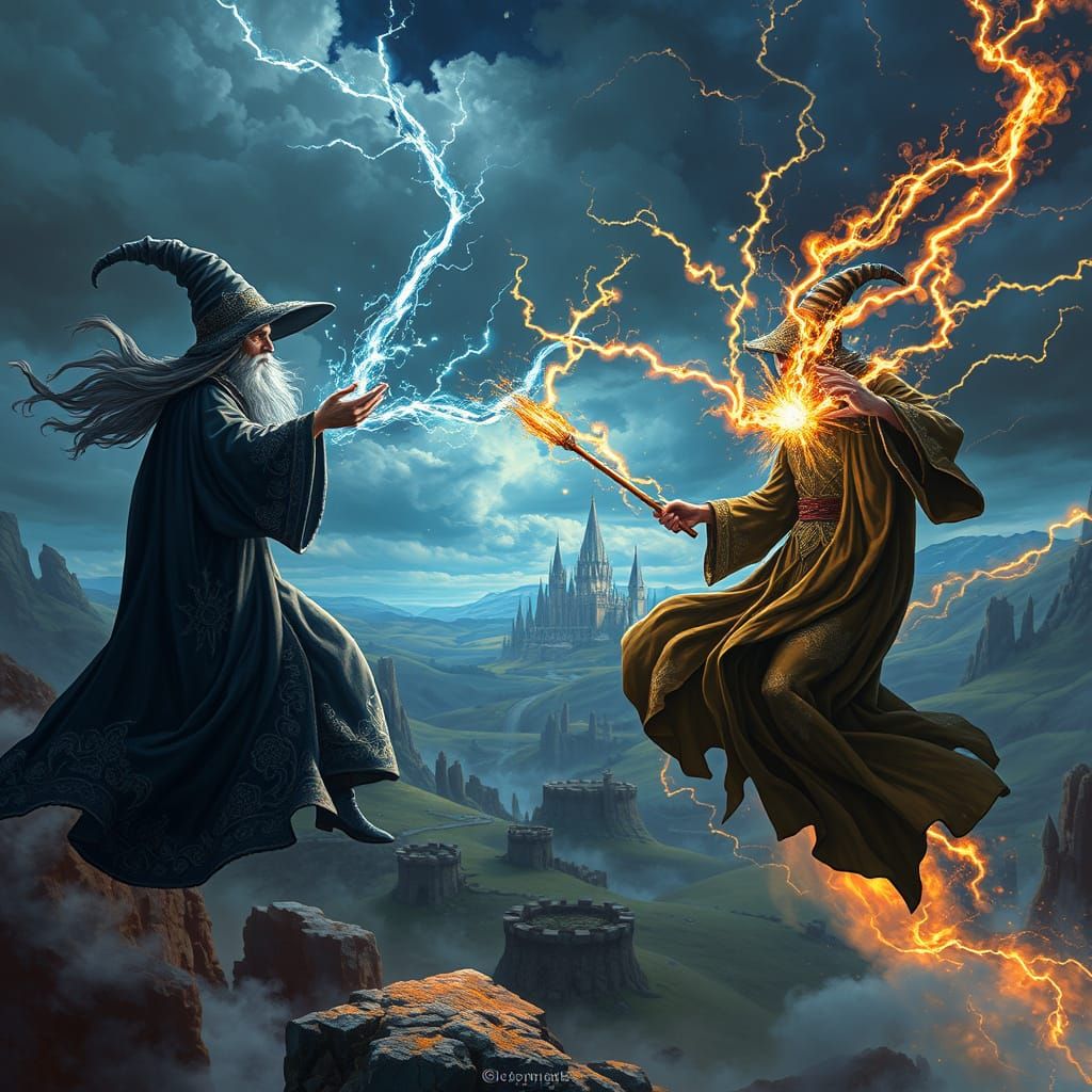 Epic Wizards Engage in Magical Storm Battle