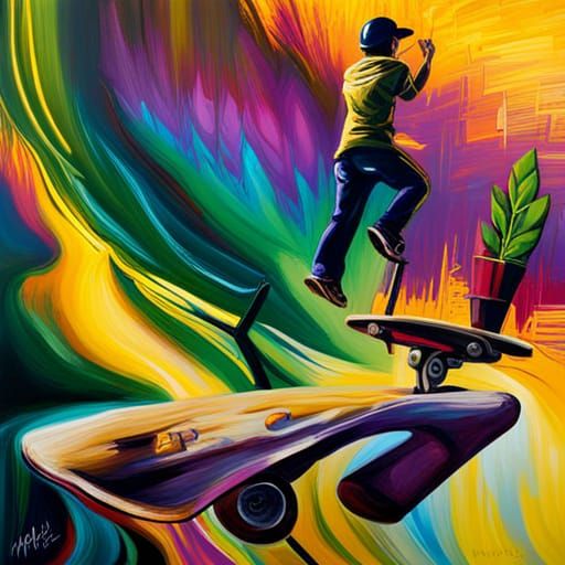 Vibrant Skateboarding Graffiti Art in Oil Painting Style