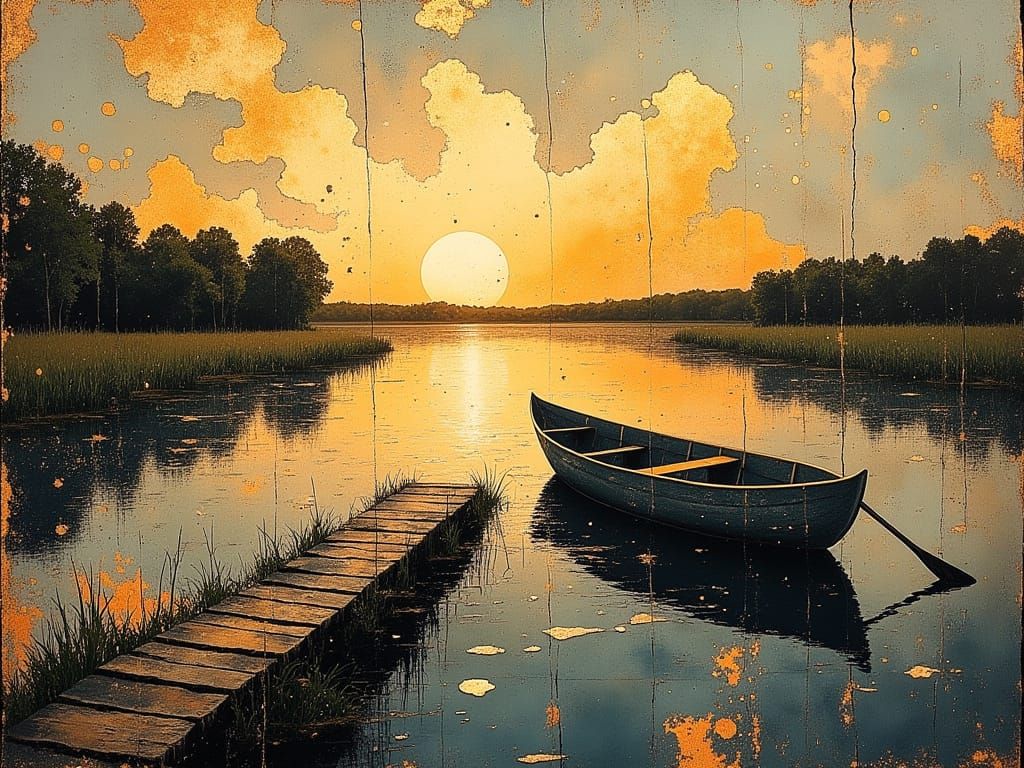 Golden Hour Dutch Low Country Landscape in Vibrant Oil Color...