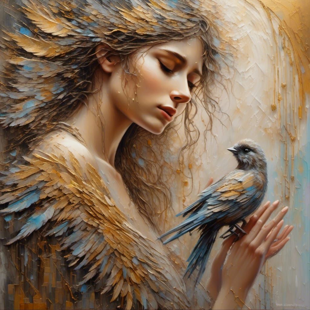 Melancholic Oil Painting of Wounded Bird