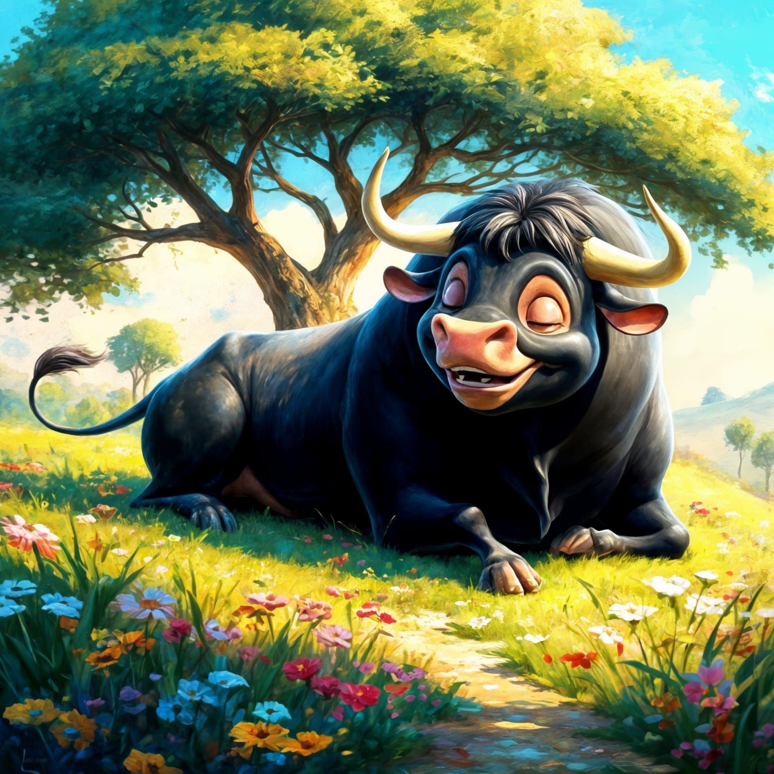 Ferdinand the Bull in Impasto Oil Painting