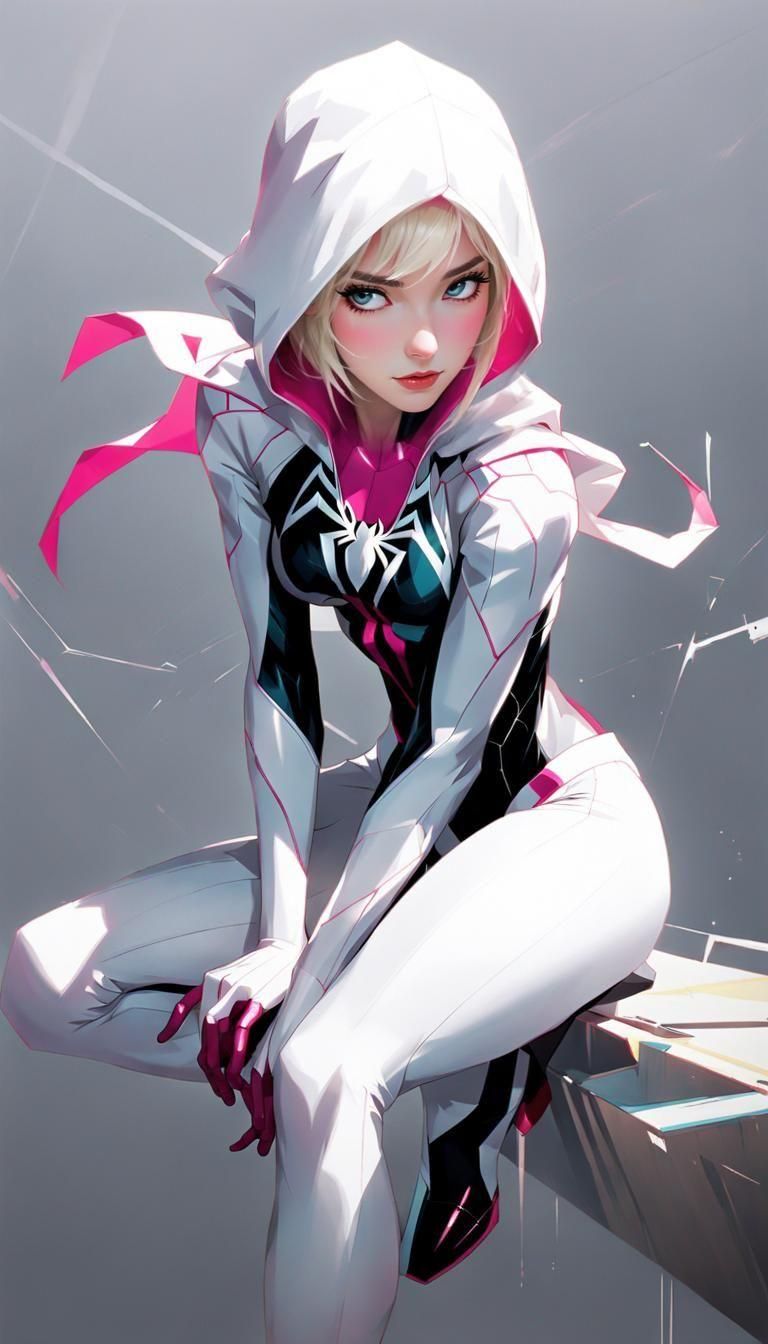 Anime Spider Gwen Portrait in Anime Realism Style