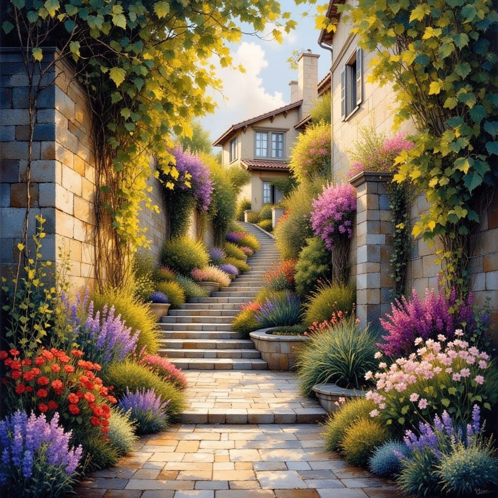 Stone Path to Old House in Romantic Style