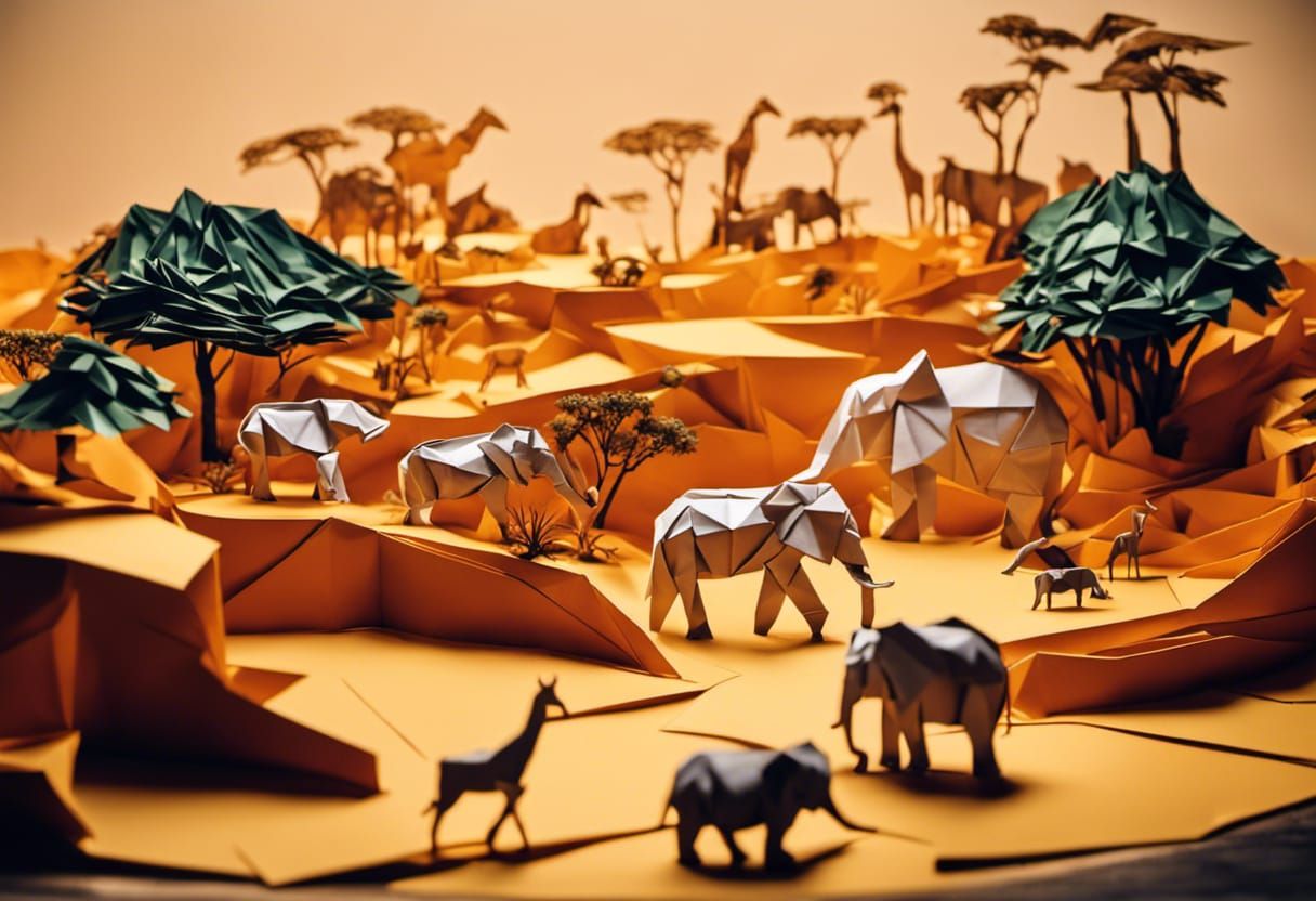 Origami Savanna: Sculpted African Landscape