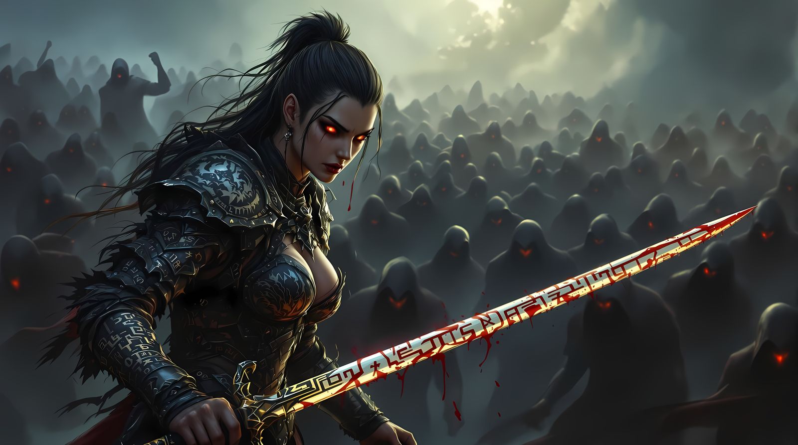 Fierce Female Warrior in High-Fantasy Realism Style