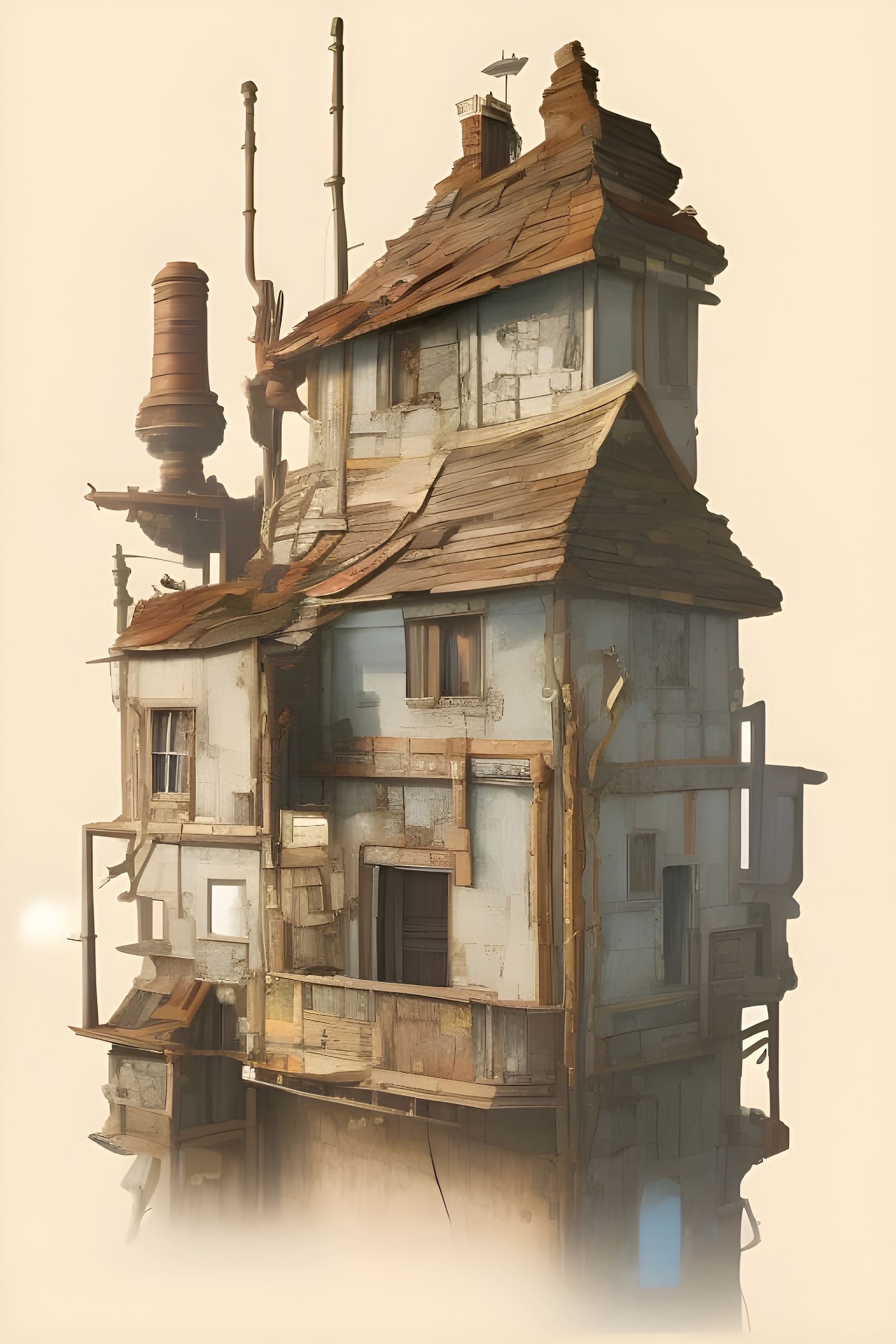 Dystopian Retro House in Old Quarter Illustration