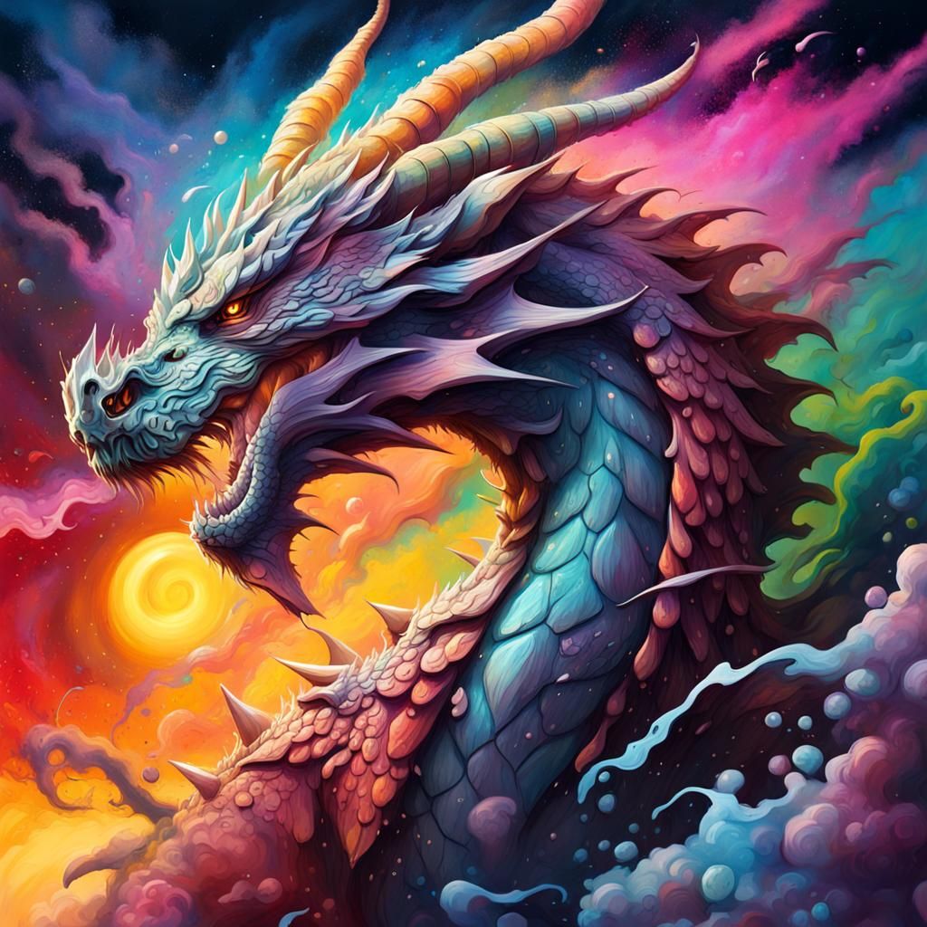 Dragon vs Cosmic Entity in Graffiti Art