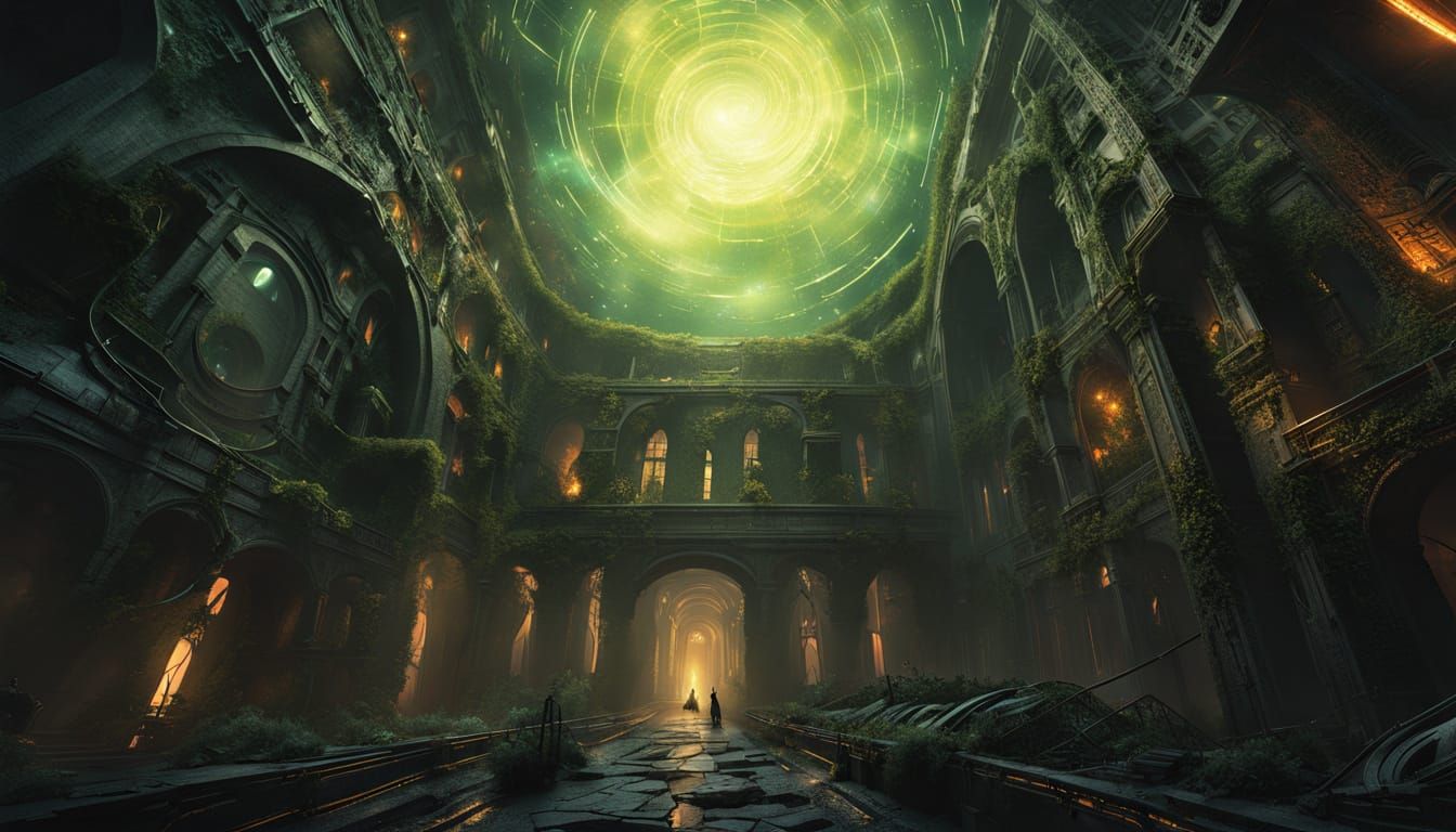 Post-Apocalyptic City Reclaimed by Nature: Academic Art Styl...