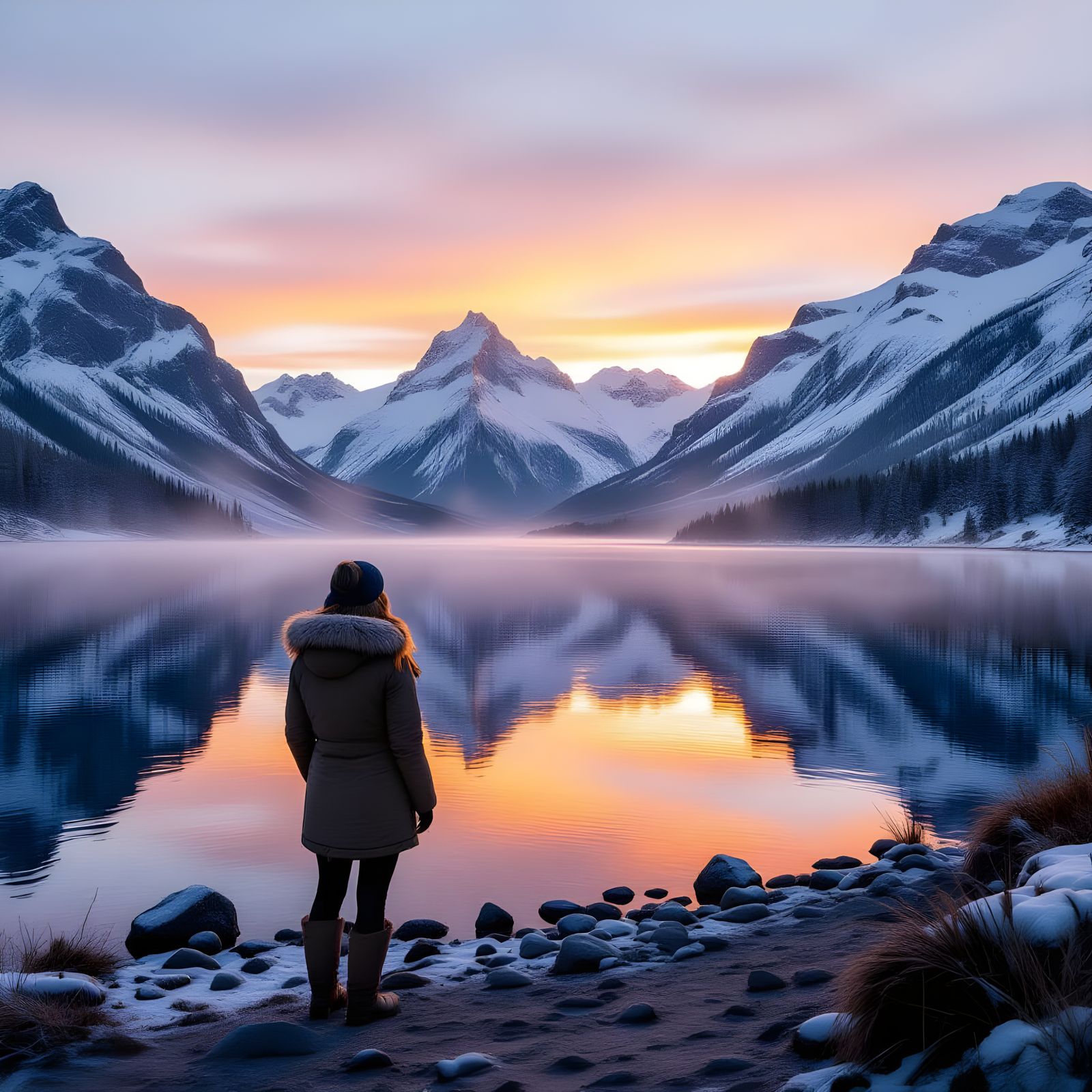 Alpine Lake Sunrise and Desert Canyon Sunset
