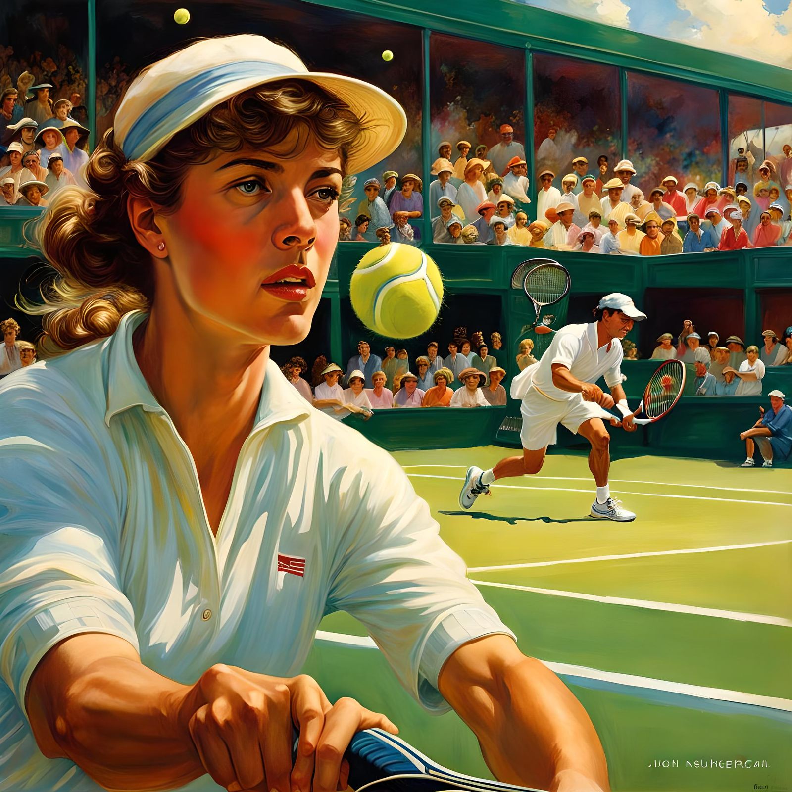 World Championship Tennis Match Close-Up Illustration