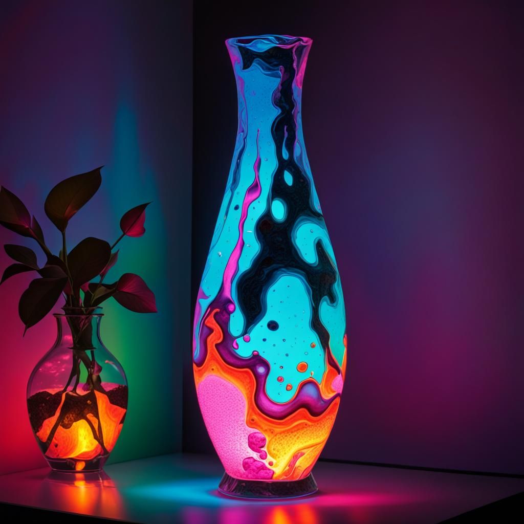 Vibrant Neon Lava Lamp in Crystal Vase