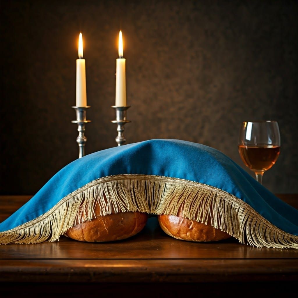 Elegant Shabbat Table with Challah in Old Masters Style