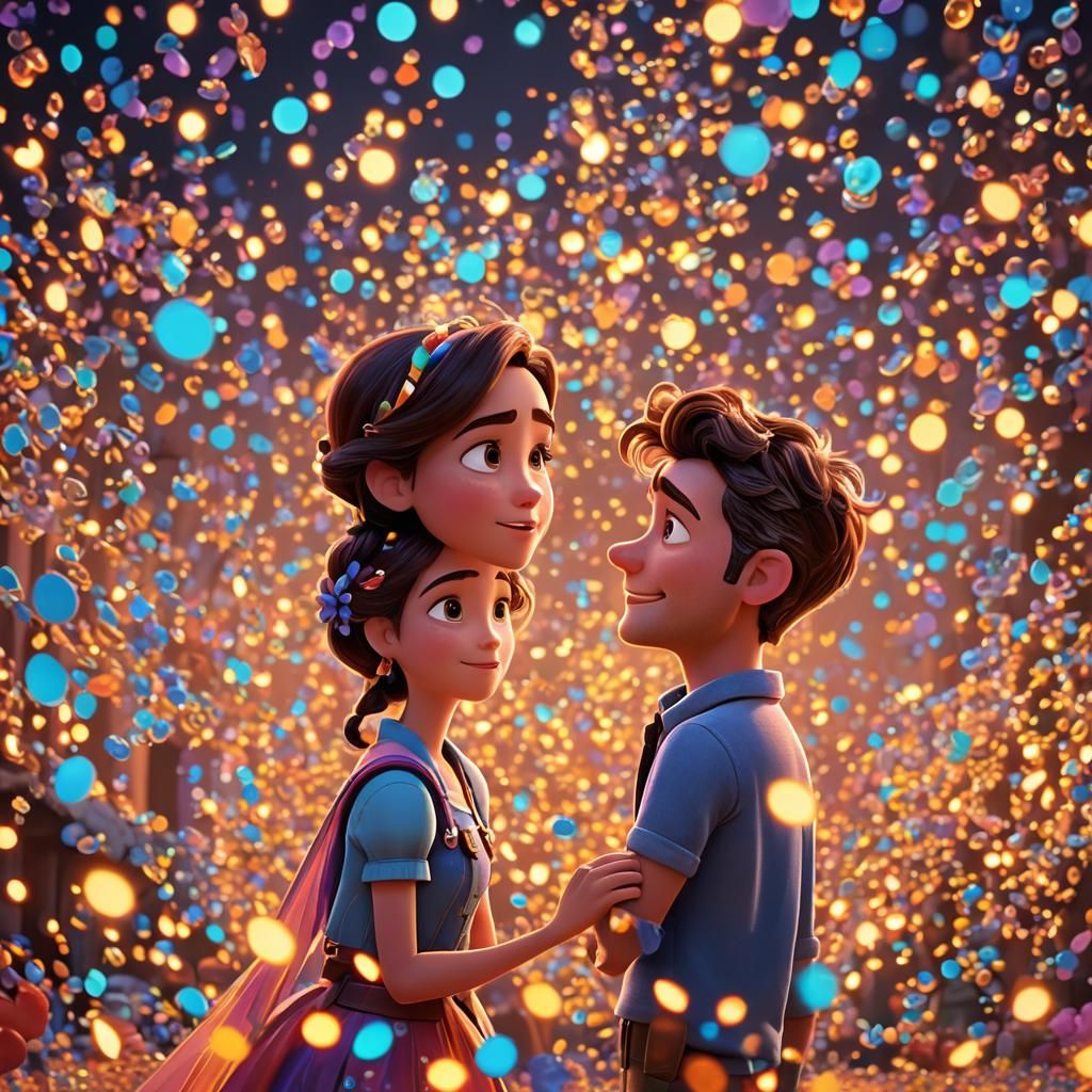 Loving Couple Gazing in Pixar-Inspired 3D Animation