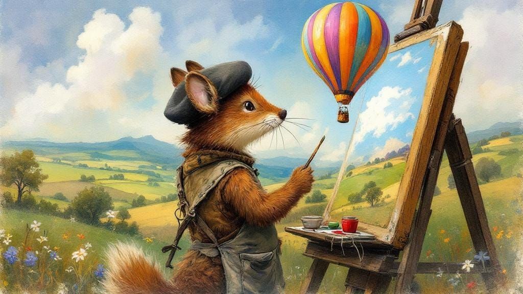 Woodland Artist Paints Hot Air Balloon in Mixed Media