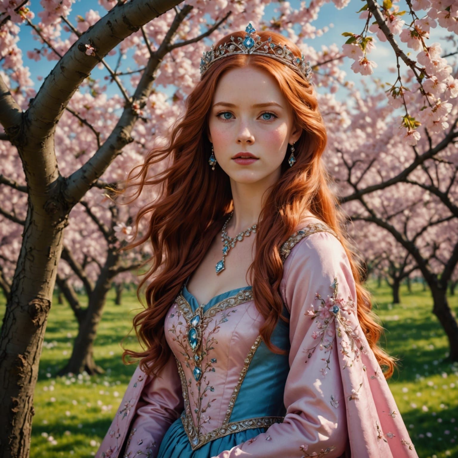 Princess in Cherry Orchard: Fantasy Concept Art