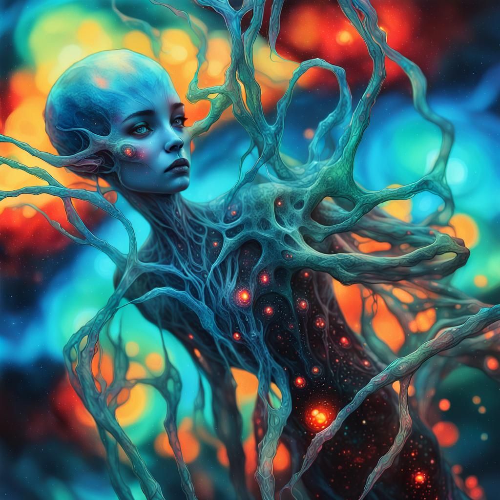 Alien Woman with Bioluminescent Veins in Sci-Fi Art