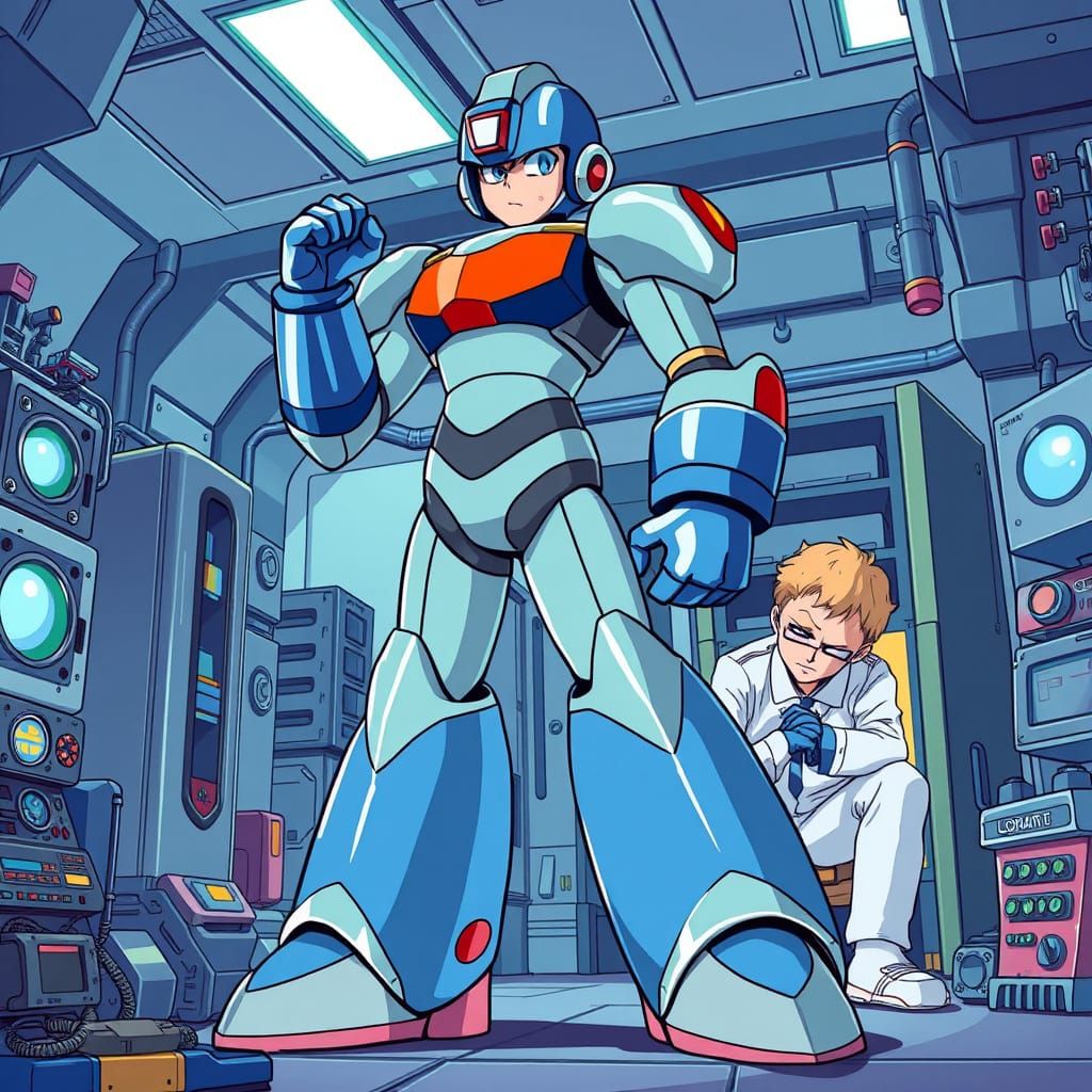 Mega Man in Laboratory: Cel-Shaded Anime Style