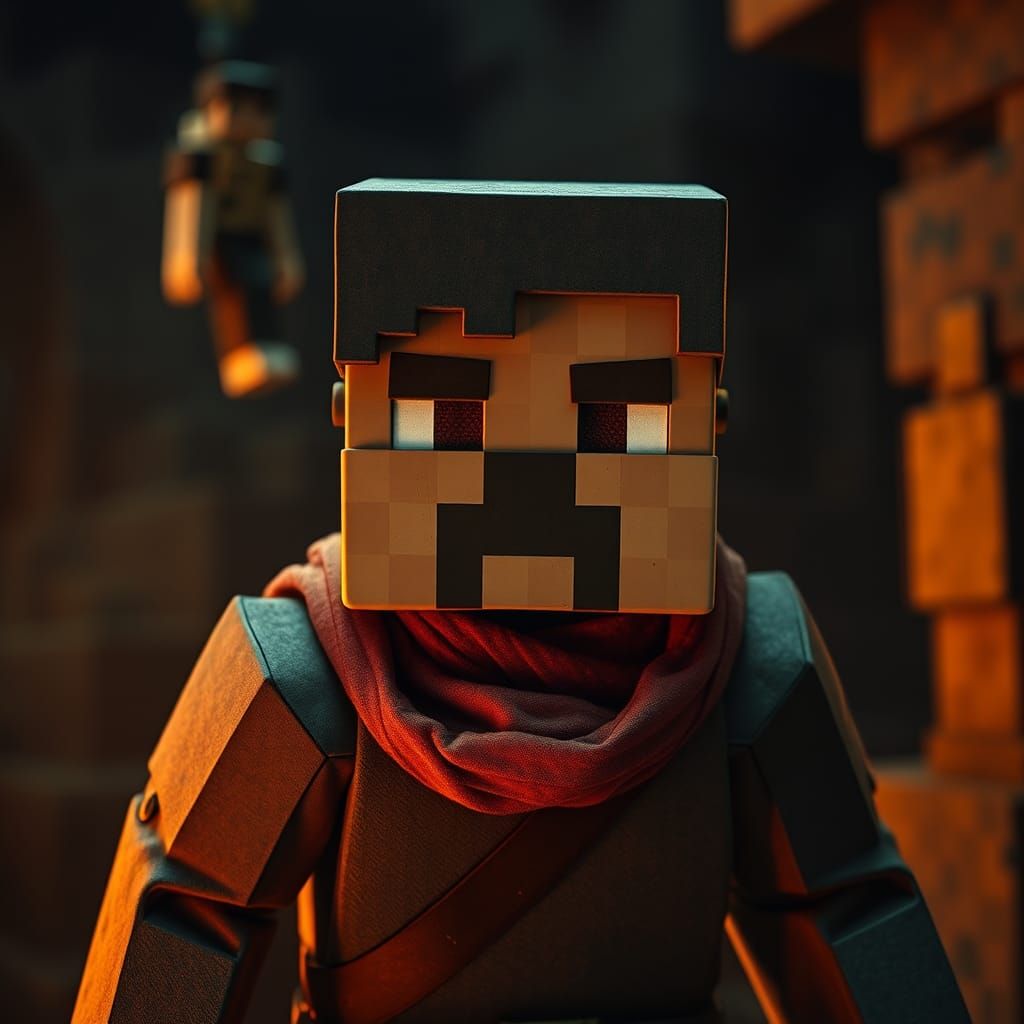 Hyperrealistic Minecraft Character in Blade Runner Style