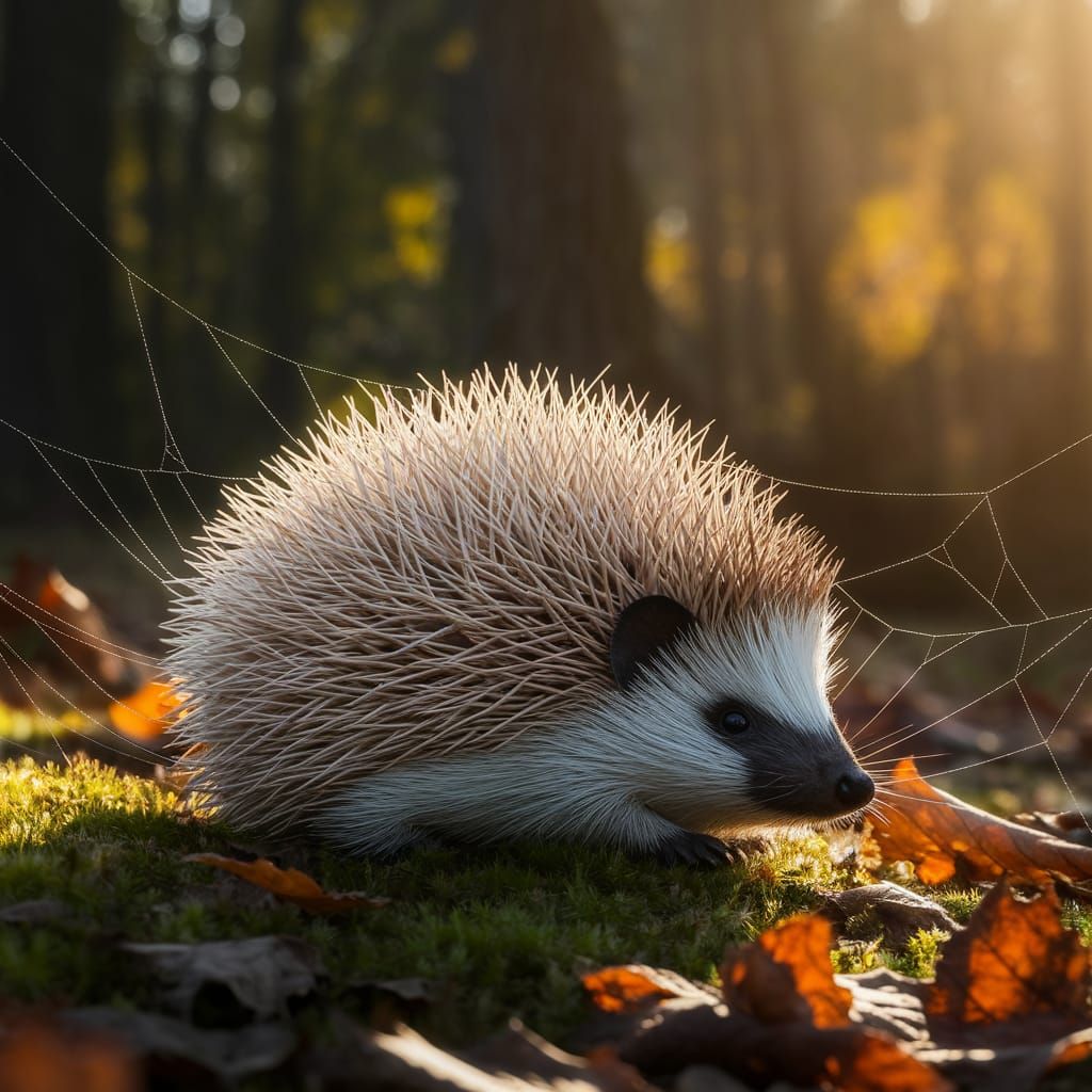 Spiderweb Hedgehog in Golden Forest Light
