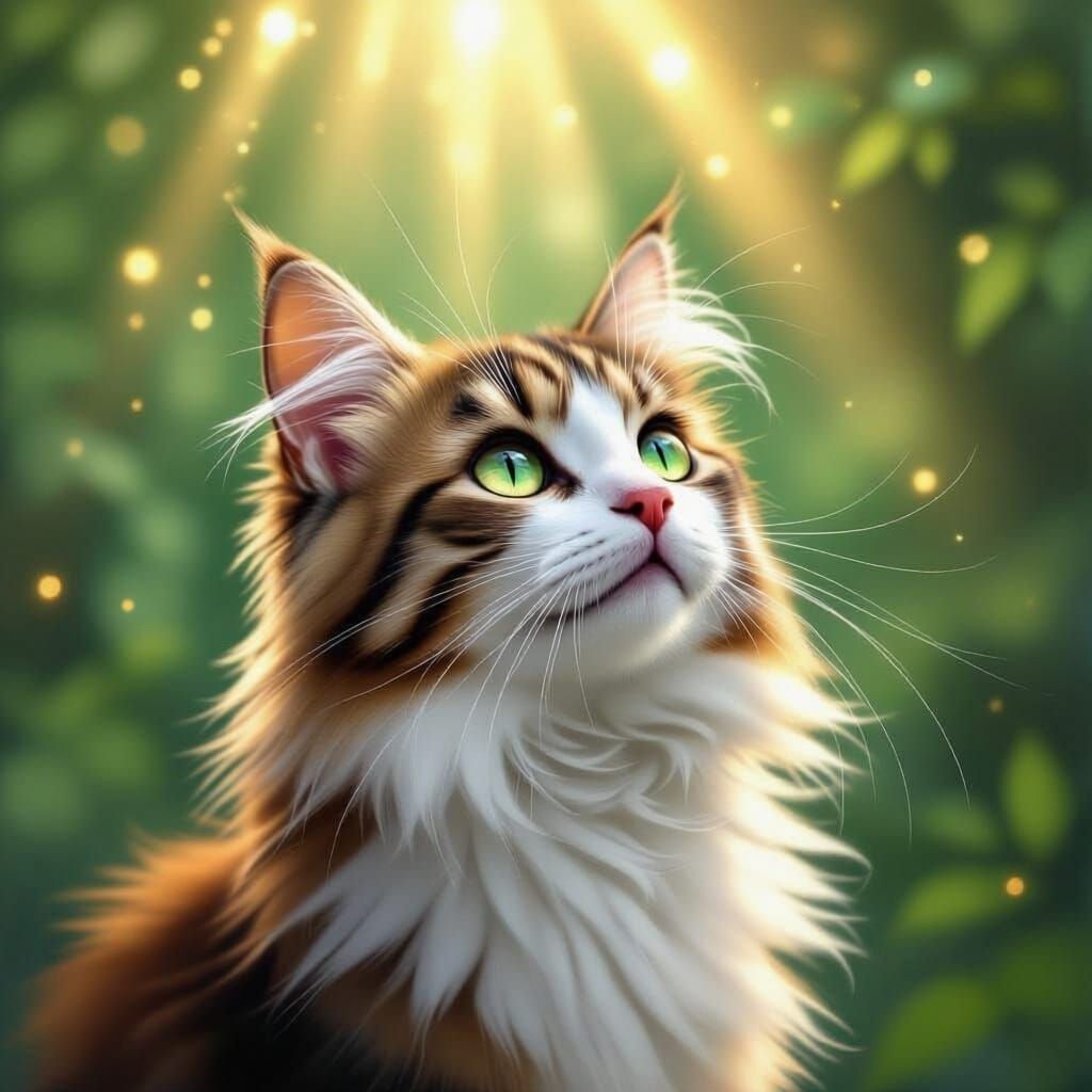 Dreamlike Cat Illustration with Ethereal Light