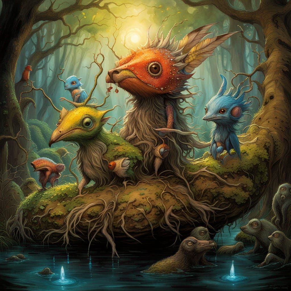 Enchanted Forest Creatures in Hyperdetailed Matte Painting