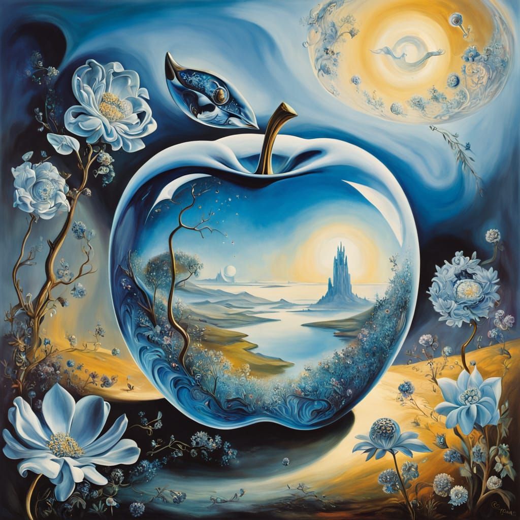 Surreal Crystal Apple in Vibrant Nature Scene