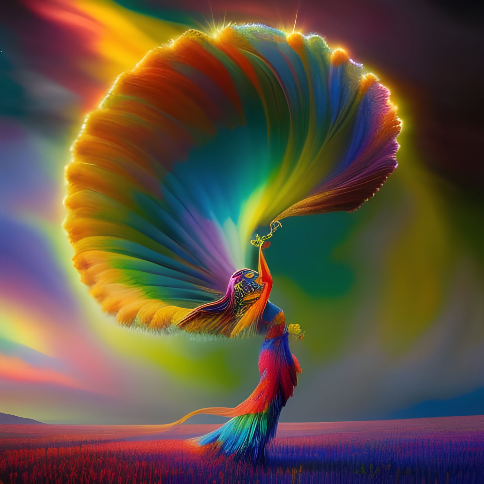 Psychedelic Cosmic Clown Phoenix Dancing in the Sky