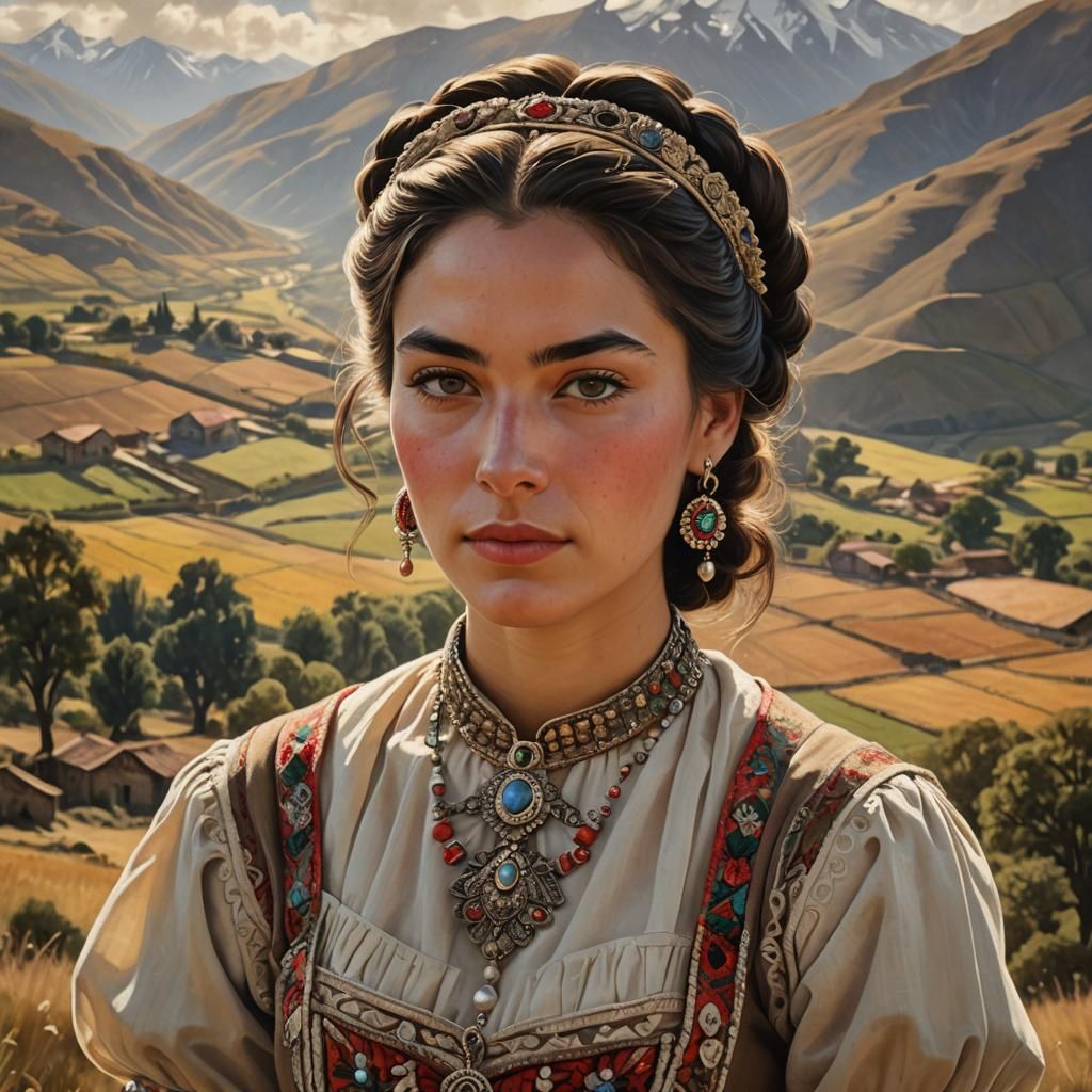 Chilean Beauty in Traditional Dress, Hyper-Realistic Portrai...