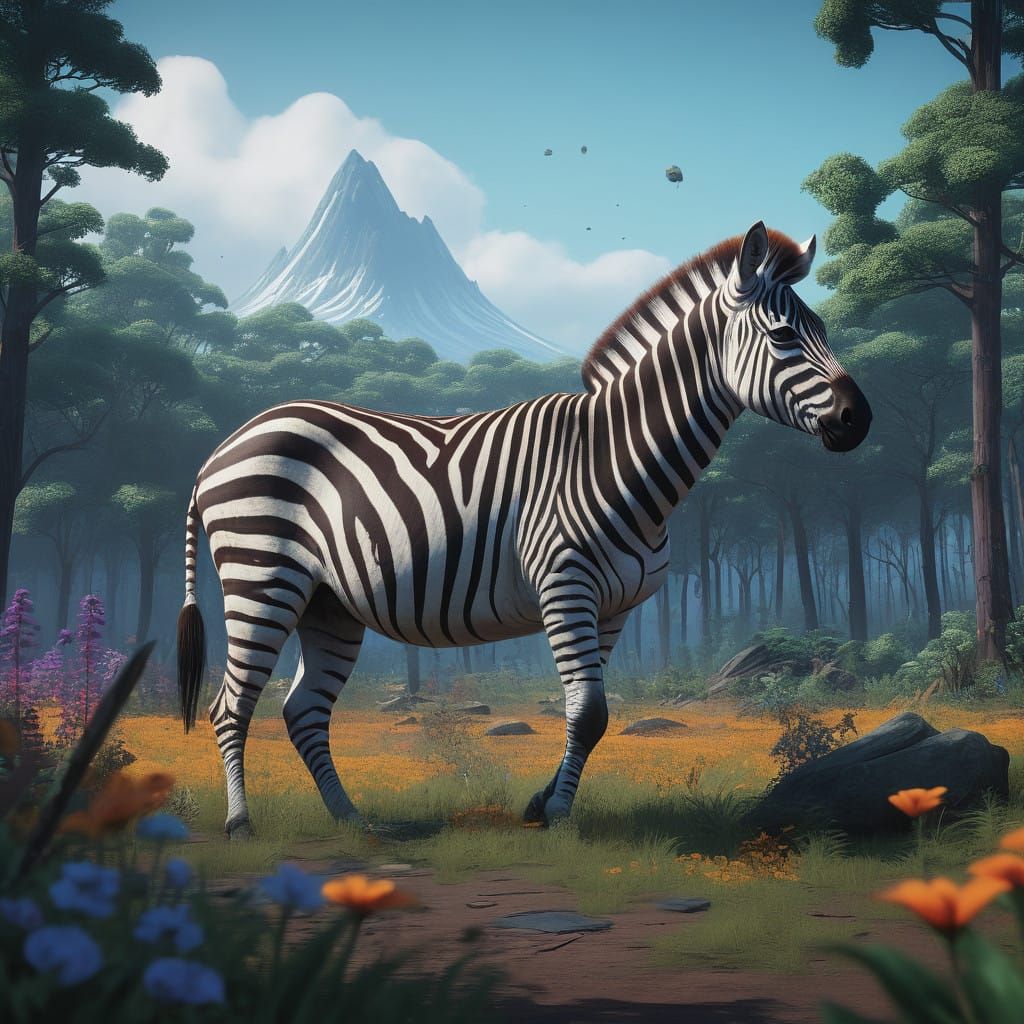 Fantastical Whimsical Savannah Landscape with Baby Zebra