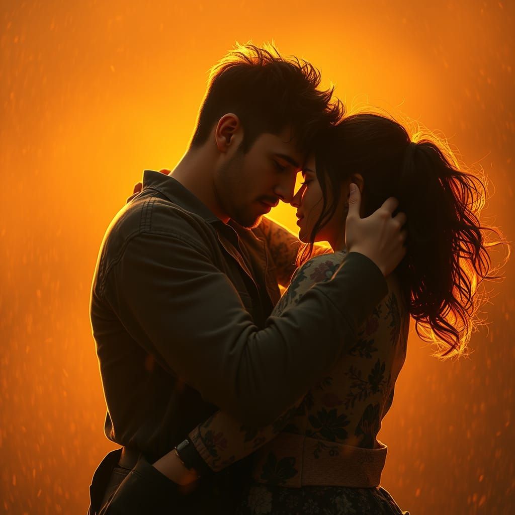 Passionate Embrace with Golden Lighting