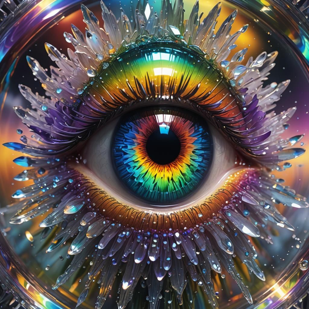 Rainbow Reflections in Crystalline Eye: Digital Art