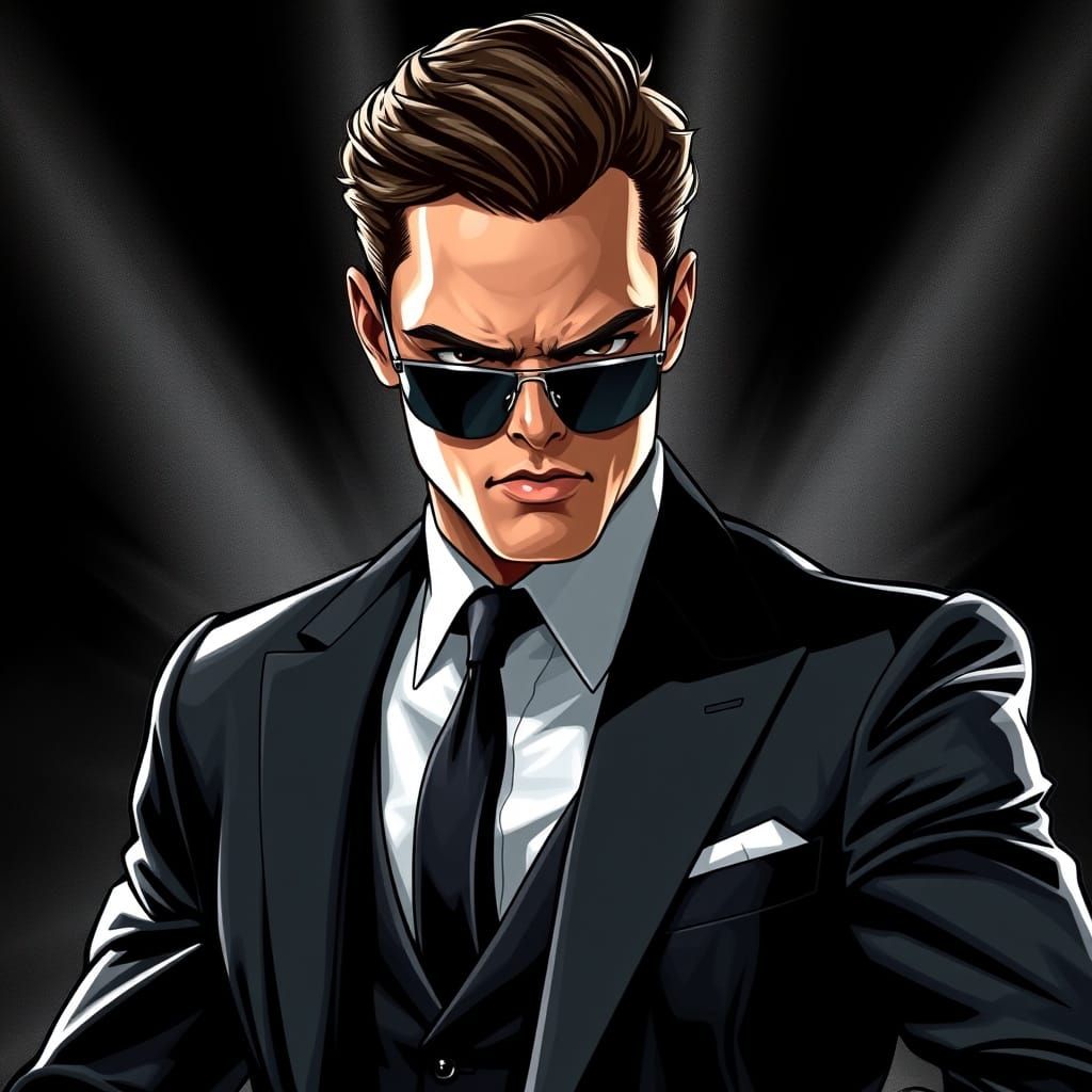 Dynamic Special Agent in Noir-Inspired Comic Book Style