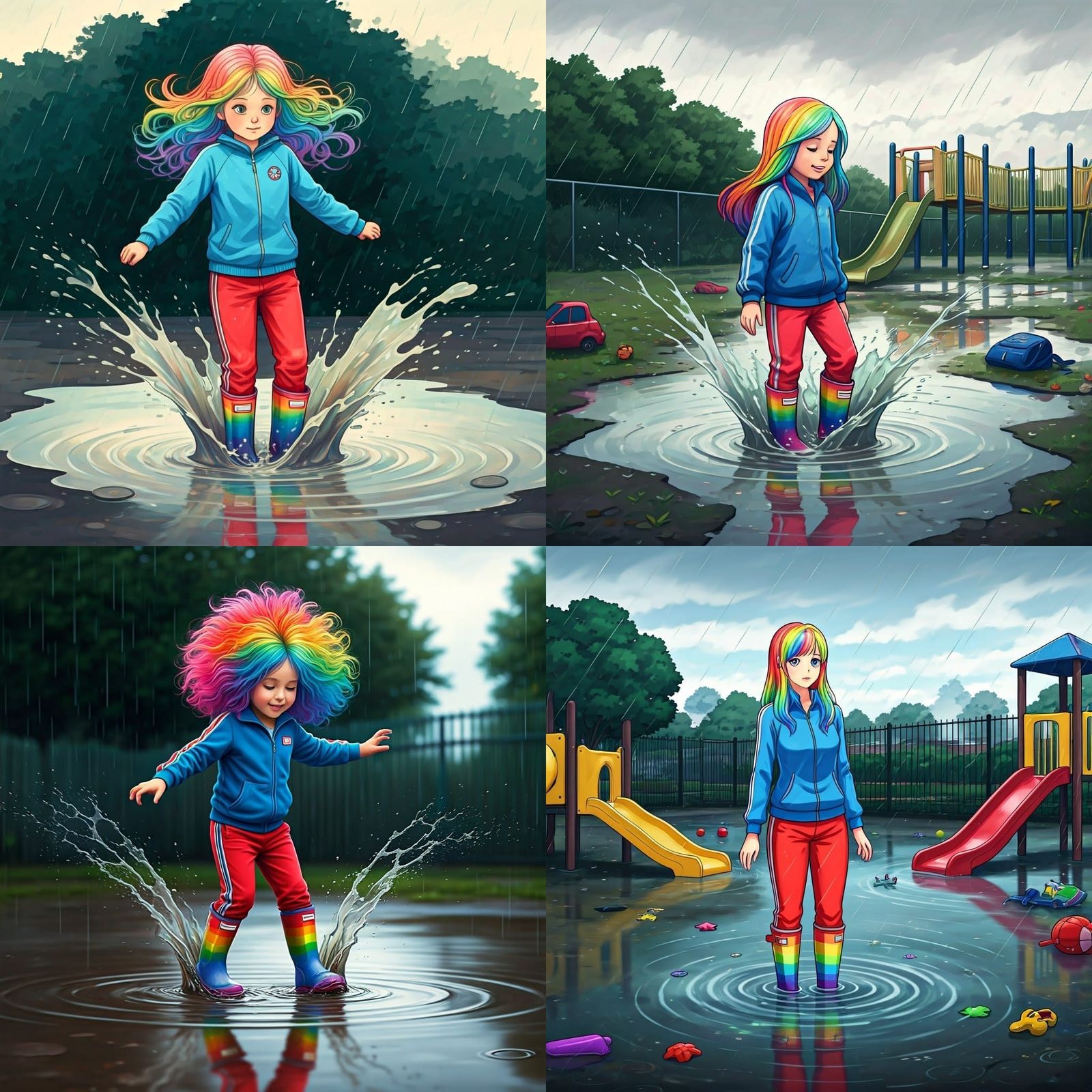 Rainy Day Playground Scene in Vibrant Colors