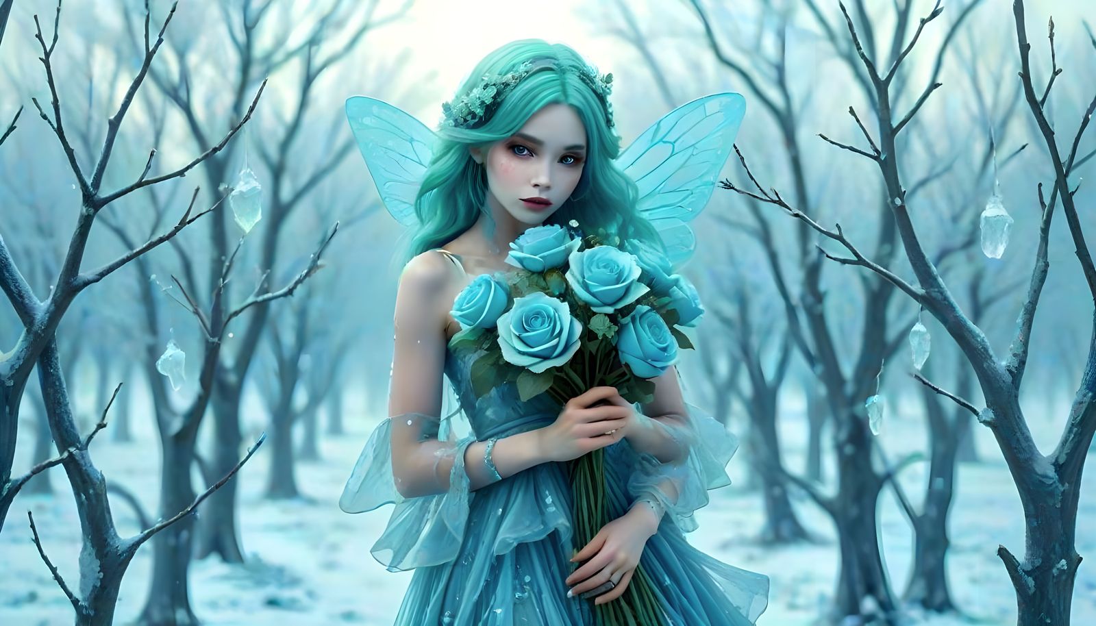 Futuristic Ice Fairy Contemplates Quantum Reality