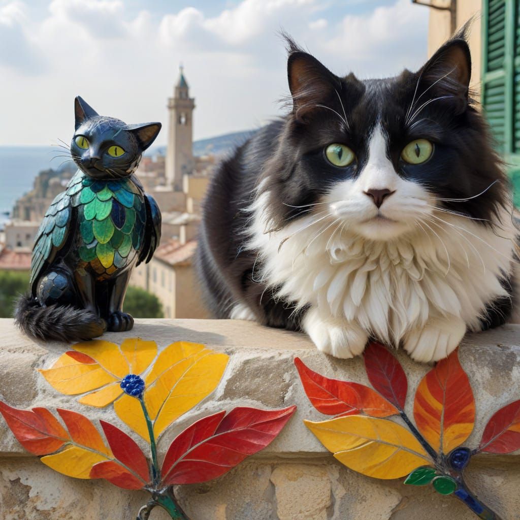 Colorful Pombo Surrounded by Whimsical Gato in Mediterranean...