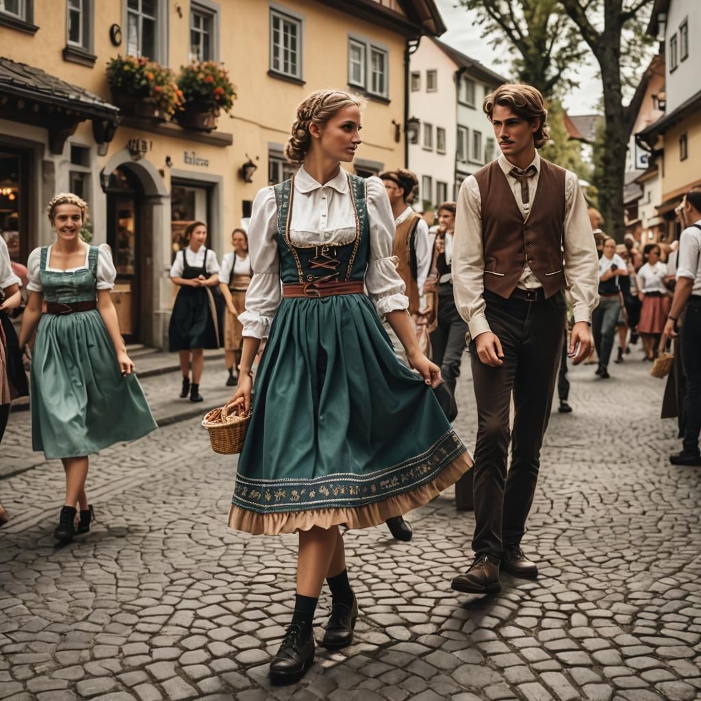 Couple in Bavarian Dirndl at Oktoberfest Celebration