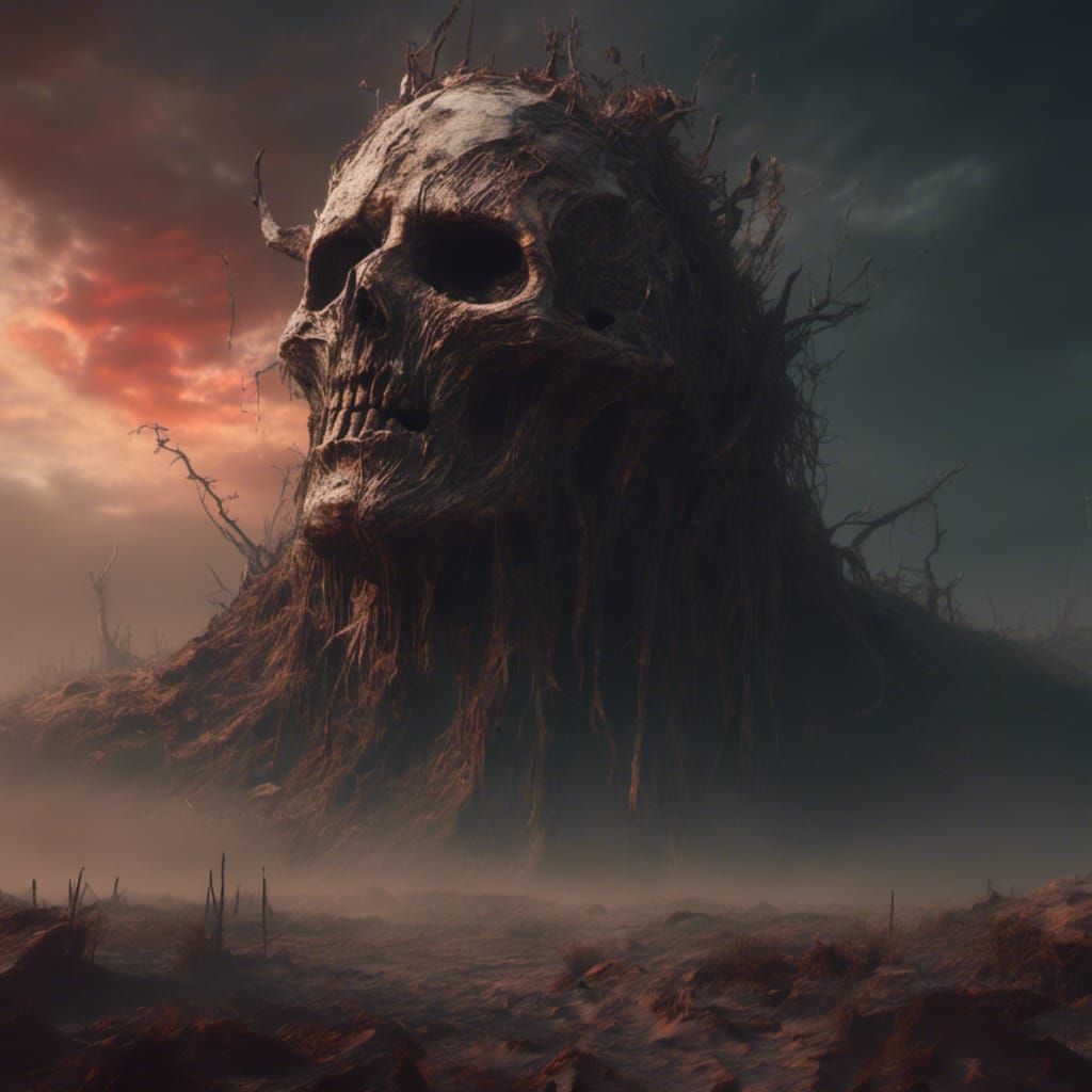 Decaying God Head in Desolate Wasteland