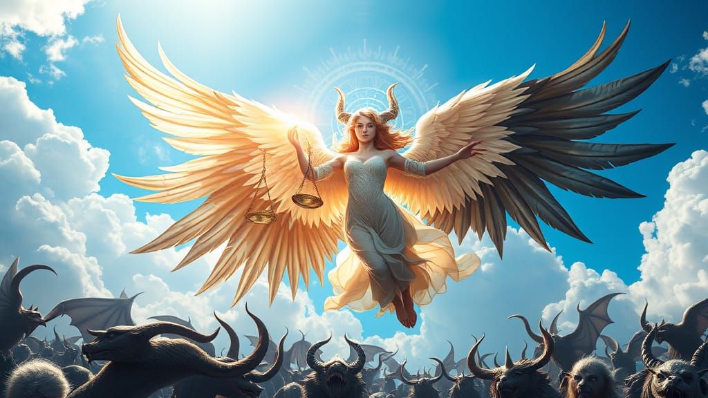 Majestic Angelic-Demonic Hybrid Scales Divine Balance