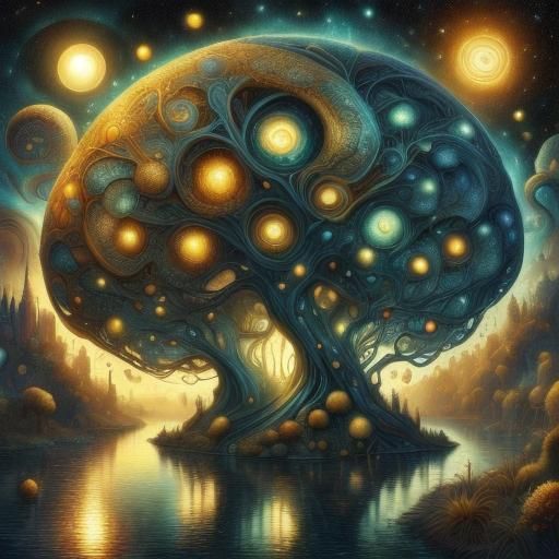 Surreal Melting Brain River in Oil Painting