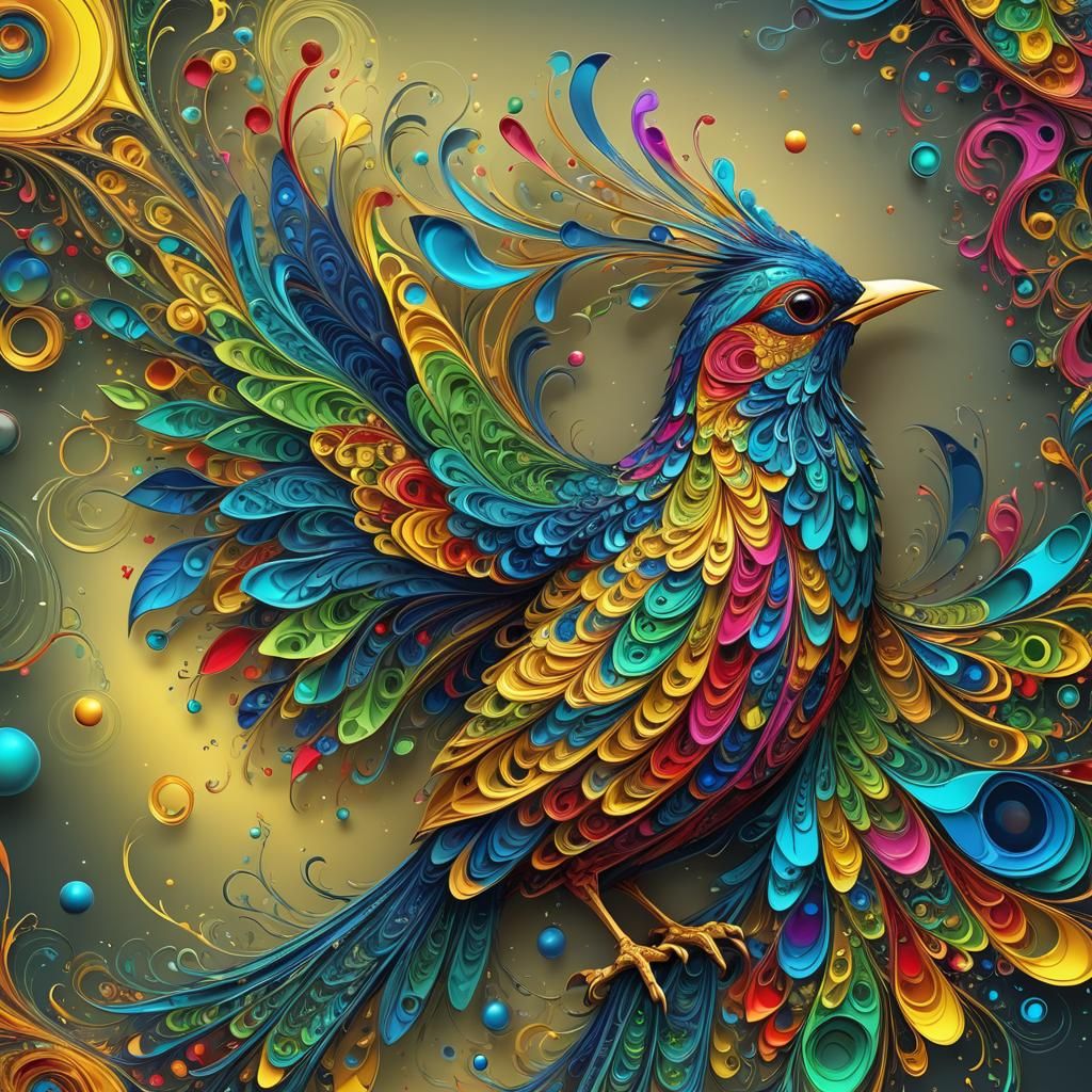 Dream Bird with Abstract Fractal Plumage