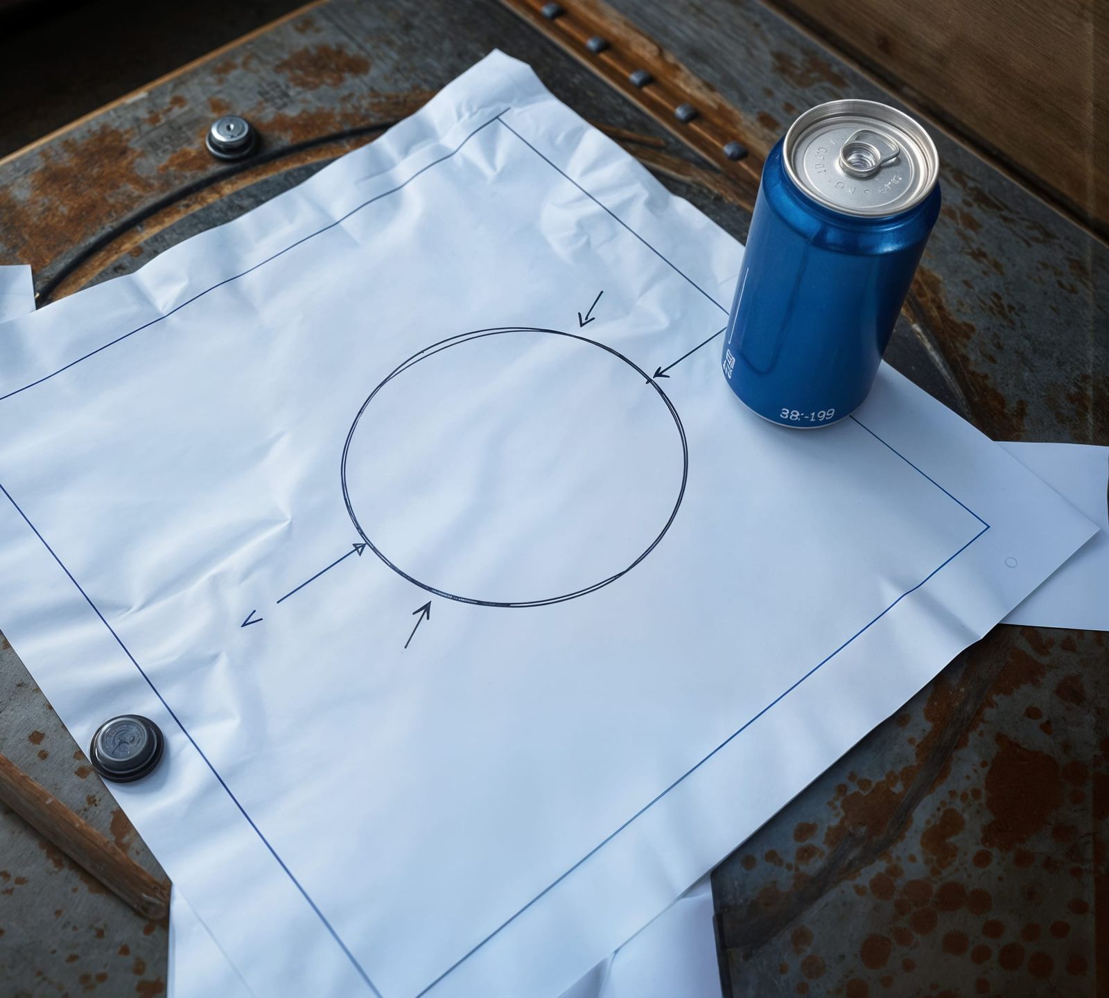 Blueprint for Drawing a Circle on Steel Tabletop