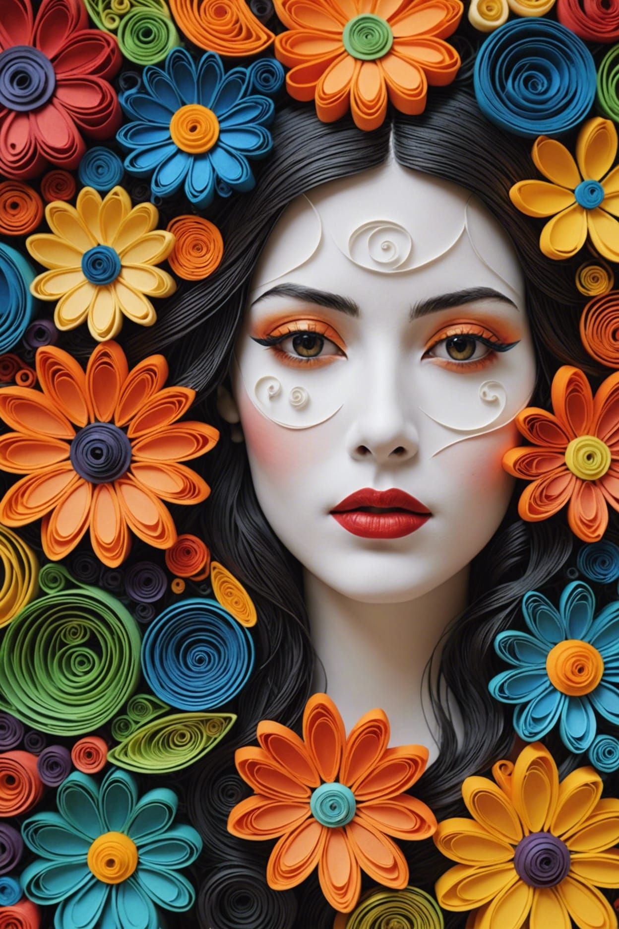 Intricate Quilling Art with Blooming Flowers and Woman