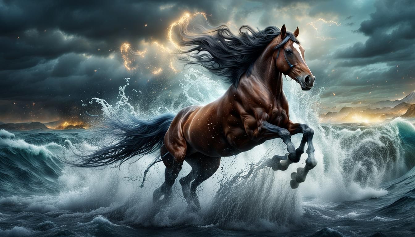 Epic Galloping Horse of Water: Digital Matte Painting