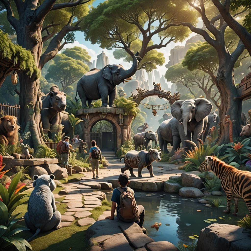 Children's Zoo Visit: Detailed Matte Painting