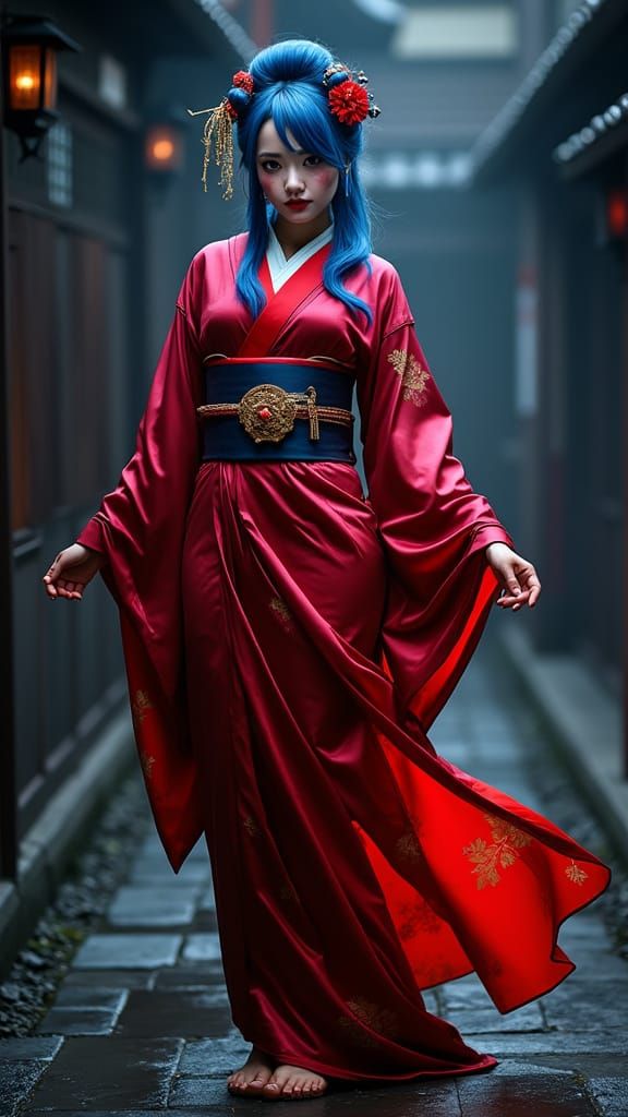 Geisha Goddess in Elegant Japanese Courtyard