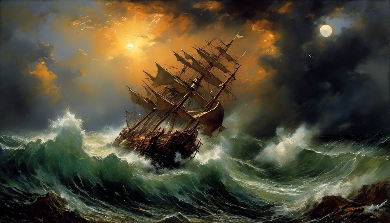 Ship in Violent Storm at Sunrise, 17th Century